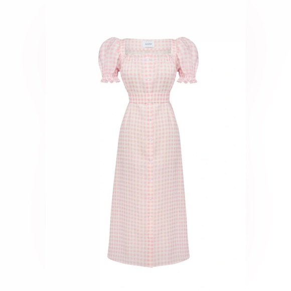 BRIGITTE MIDI LINEN DRESS IN PINK VICHY - Picture 3 of 6